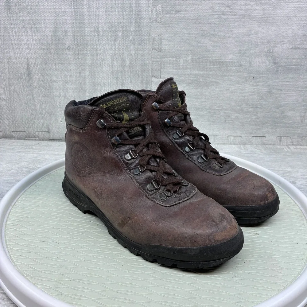Vintage La Sportiva Skywalk Hiking Mountaineer Boots Mens 43 Brown Leather Italy